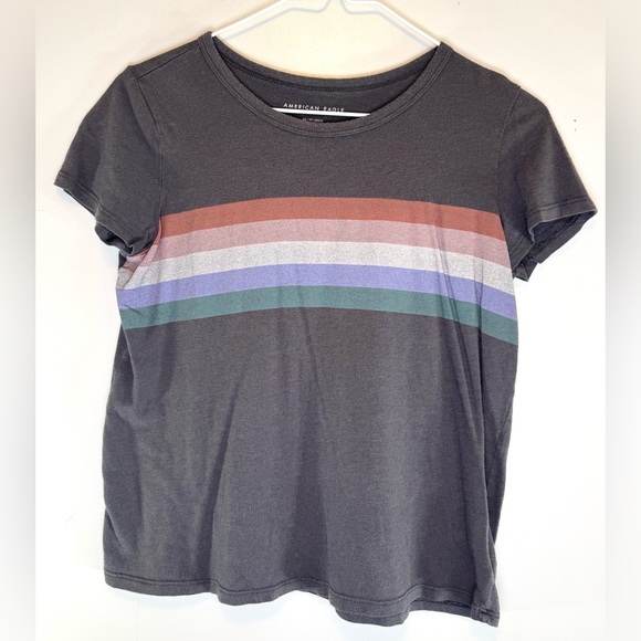 American Eagle Outfitters Gray Multicolor Striped Short Sleeve Top Women's XS - Picture 1 of 6